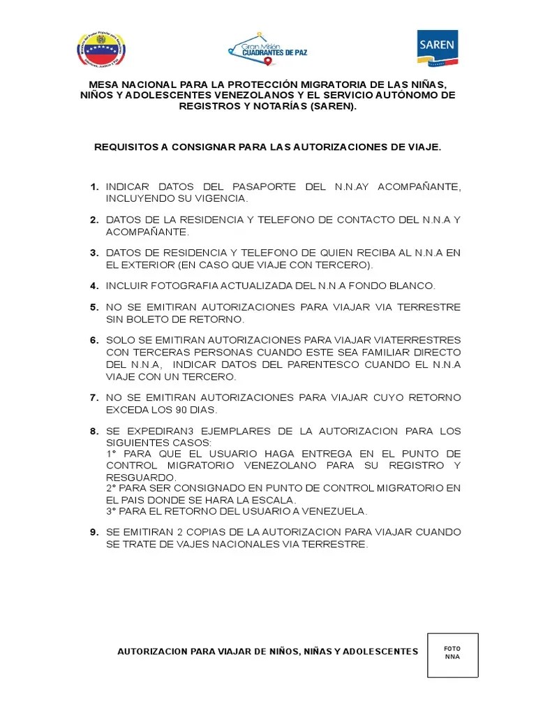 Formato Para Viajar Nna Definitiva | Pdf | Certificado De Nacimiento | Documentos Oficiales
