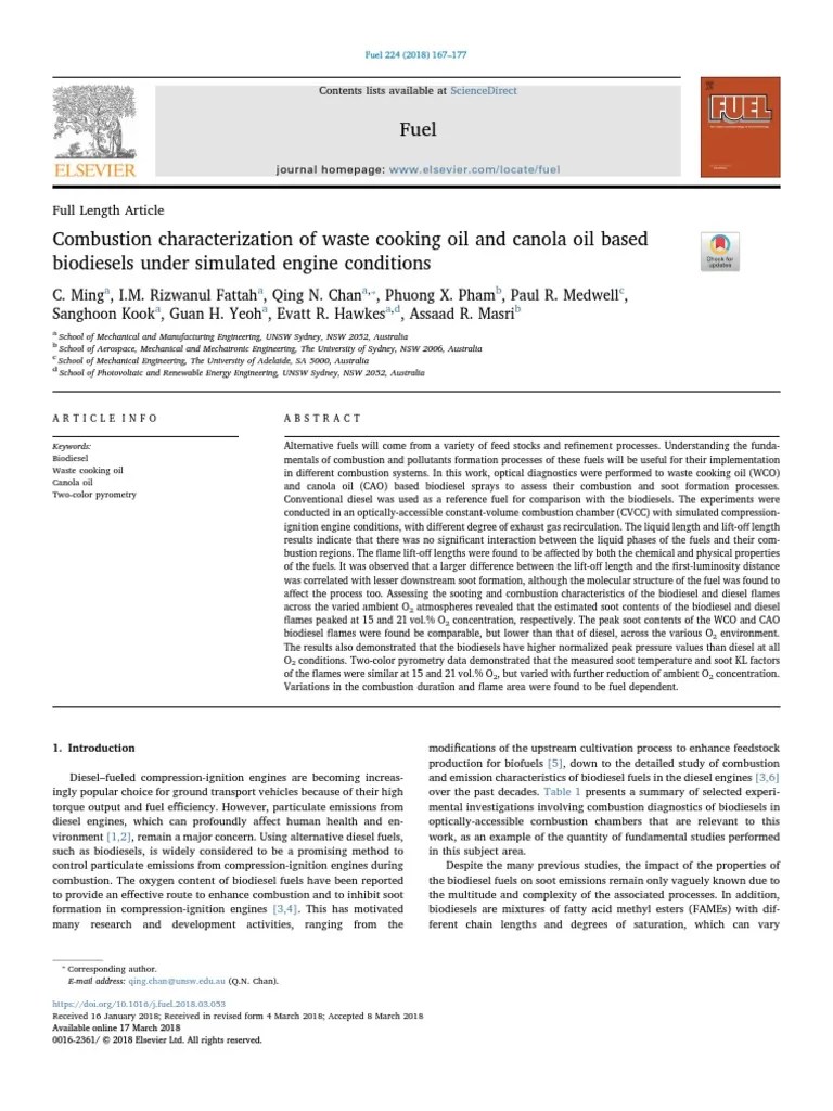 C. Ming Combustion Characterization of Waste Cooking Oil and Canola