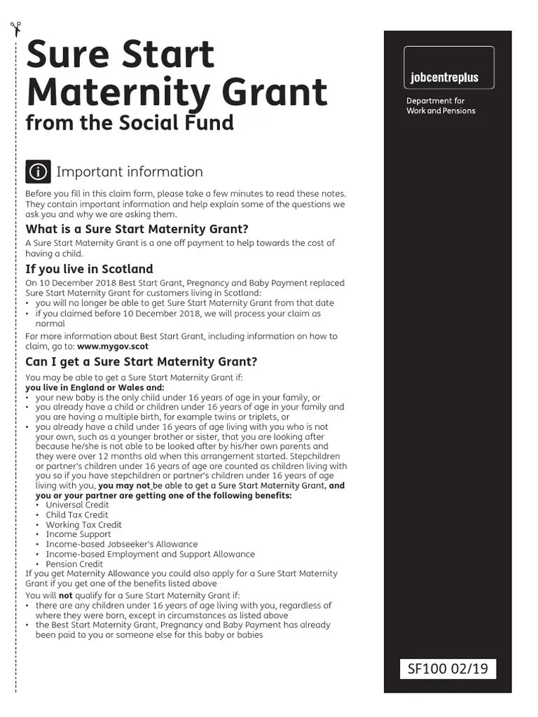 Sure Start Maternity Grant Sf100 | PDF | Mother | Stepfamily