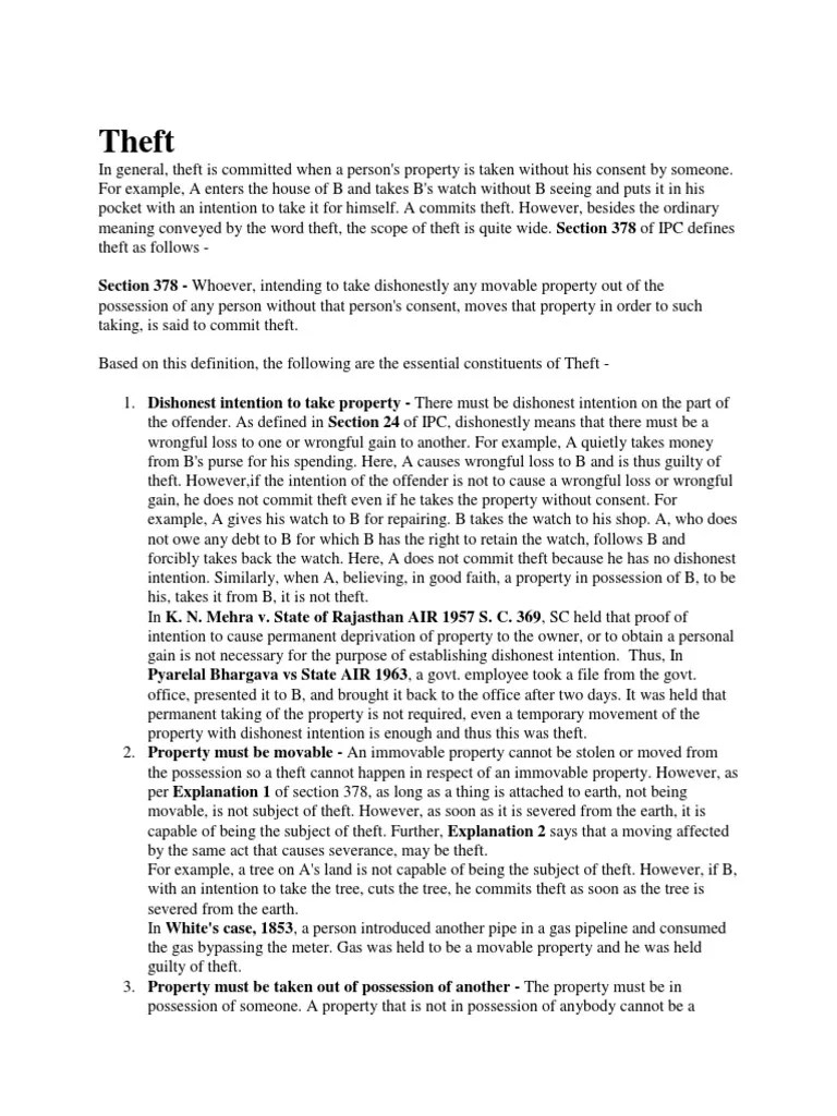 Theft Section 378 Whoever, Intending To Take Dishonestly Any Movable