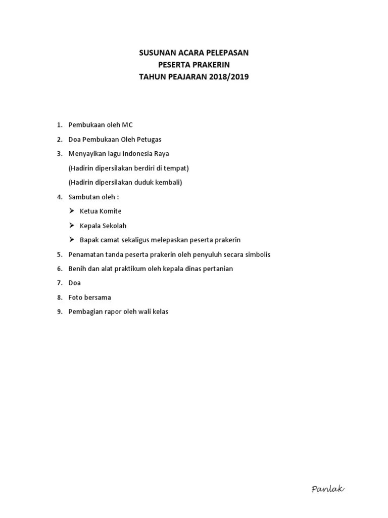 Susunan Acara Pelepasan Prakerin 2019 | PDF