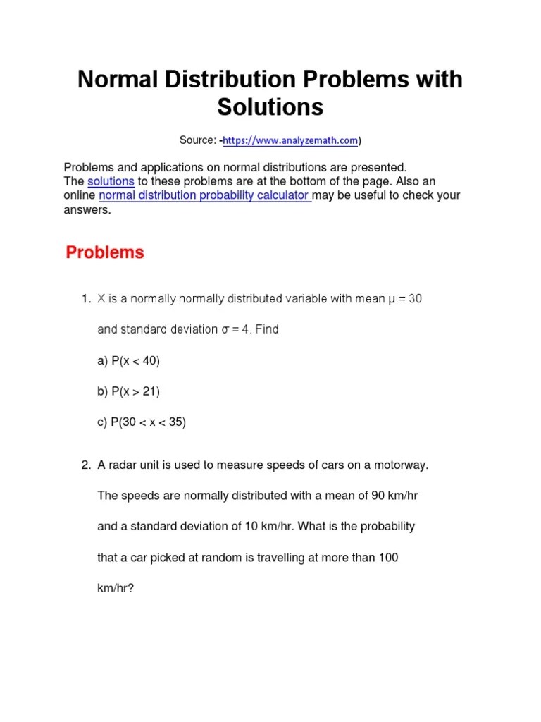 Normal Distribution Problems With Solutions Normal Distribution P Value