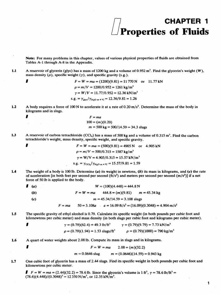 Solved Problems in Fluid MechanicsChapter 1 Fluid Properties PDF