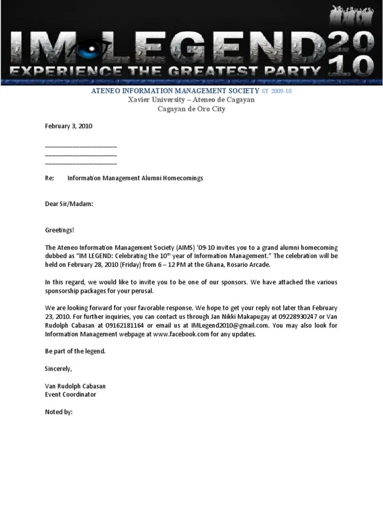 Alumni Sponsorship Letter