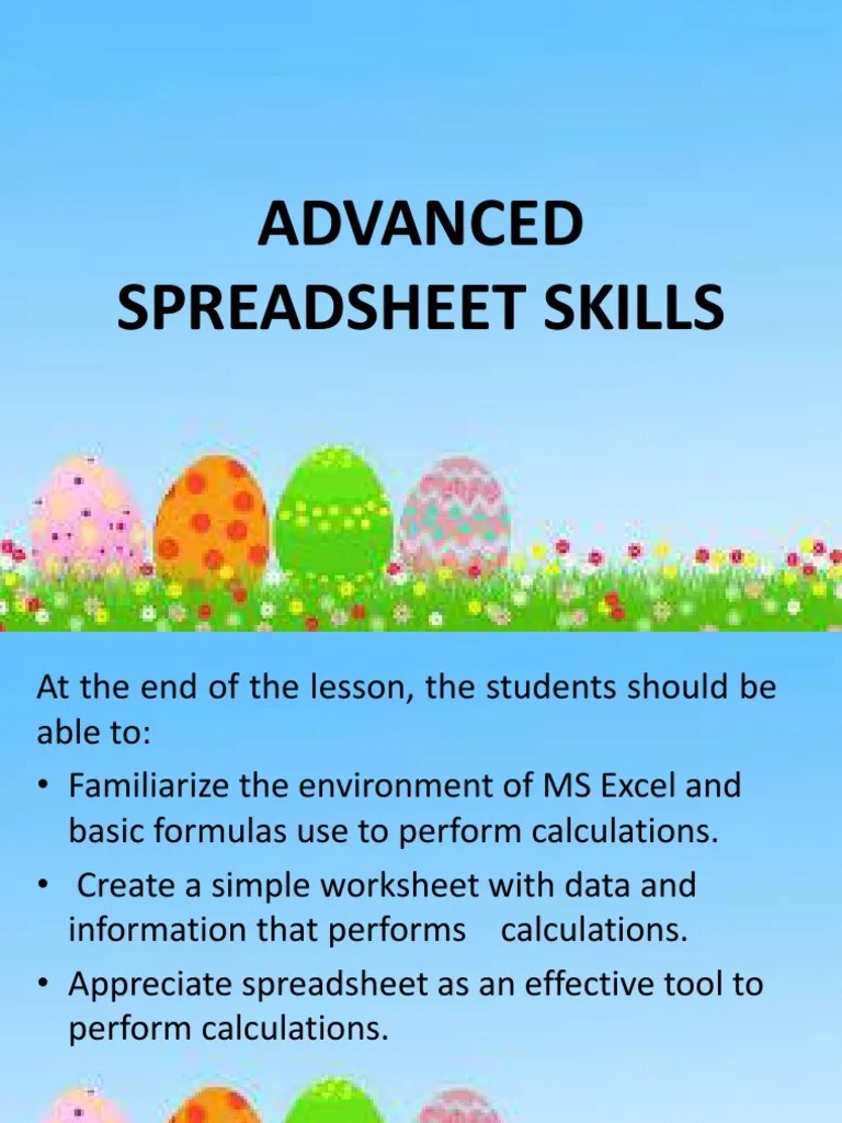 Advanced Spreadsheet Skills PDF Spreadsheet Formula