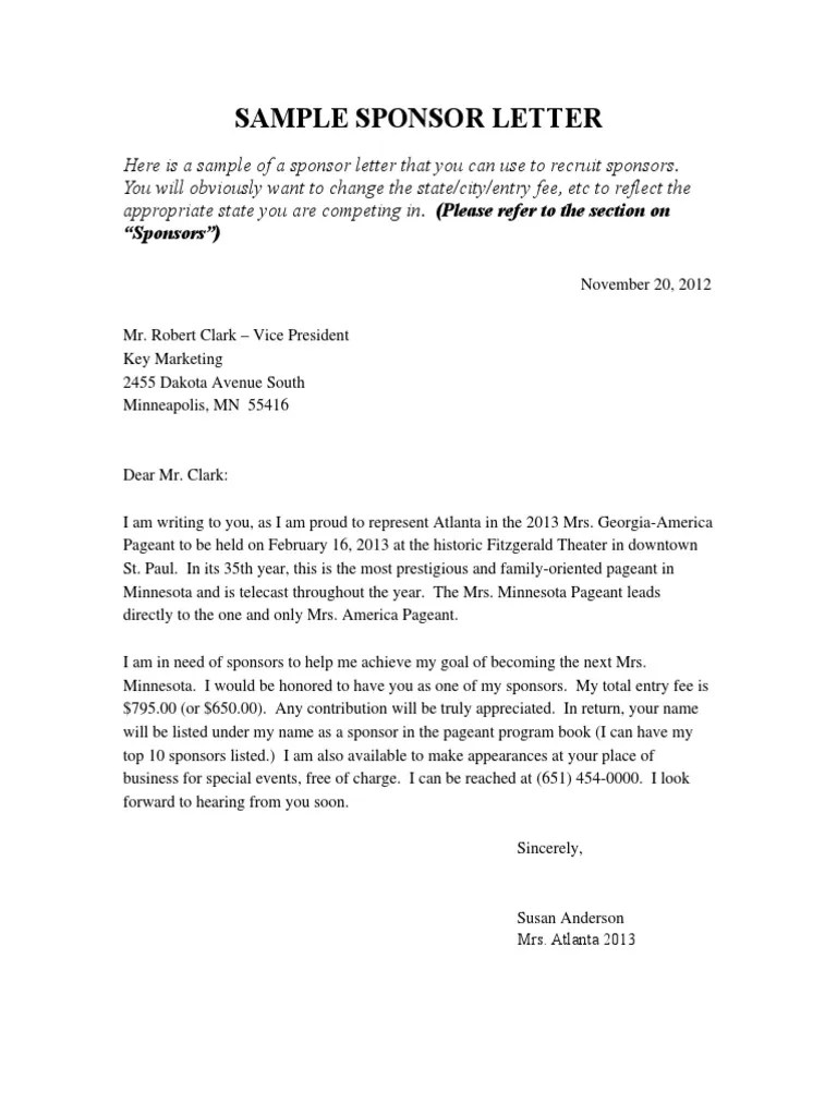 Sample Sponsor Letter: “Sponsors”)