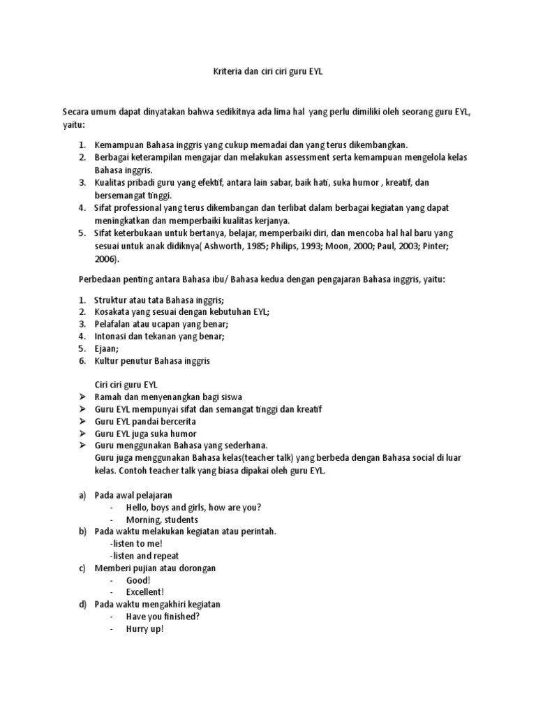 Kriteria Dan Ciri Ciri Guru EYL PDF