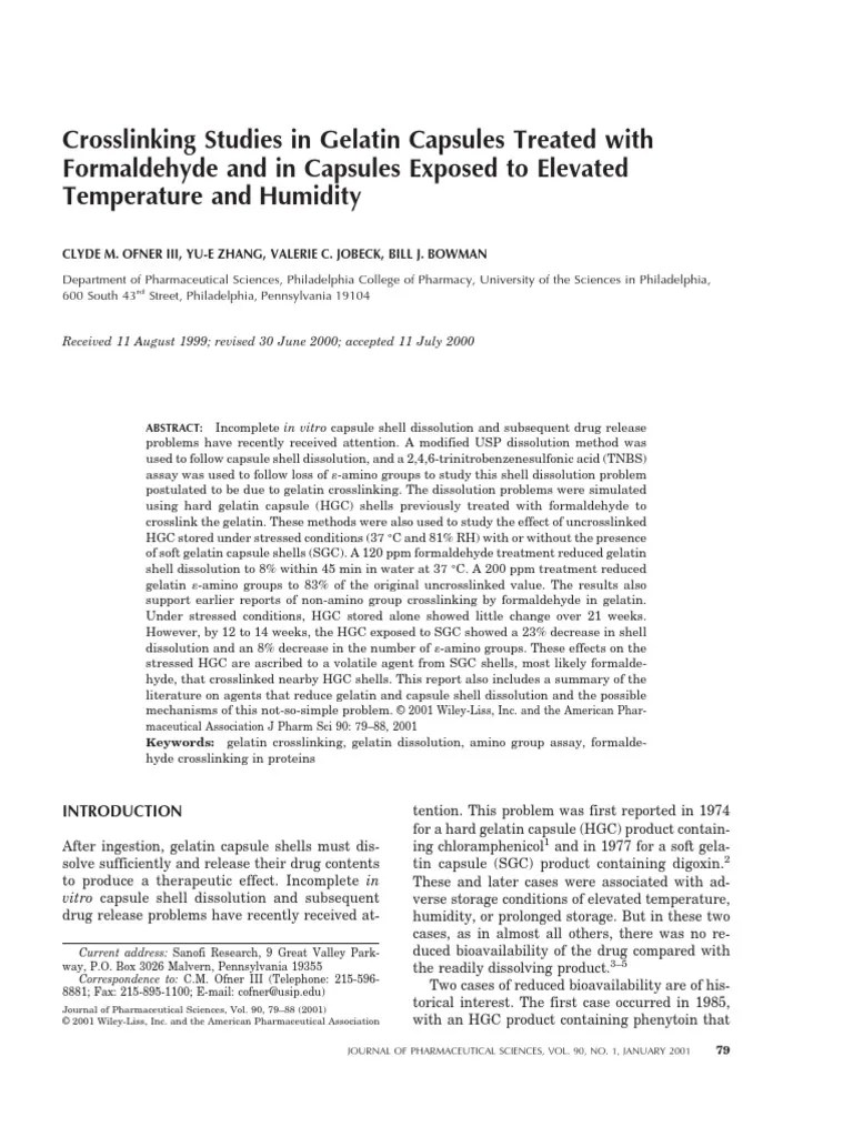 Crosslinking Studies in Gelatin Capsules Treated With Formaldehyde and