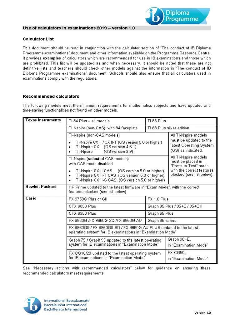 Use of Calculators in Examinations 2019 en PDF Mathematical Analysis Teaching Mathematics