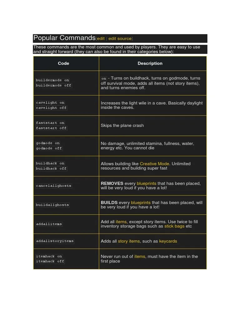 Console Commands The Forest PDF Nature