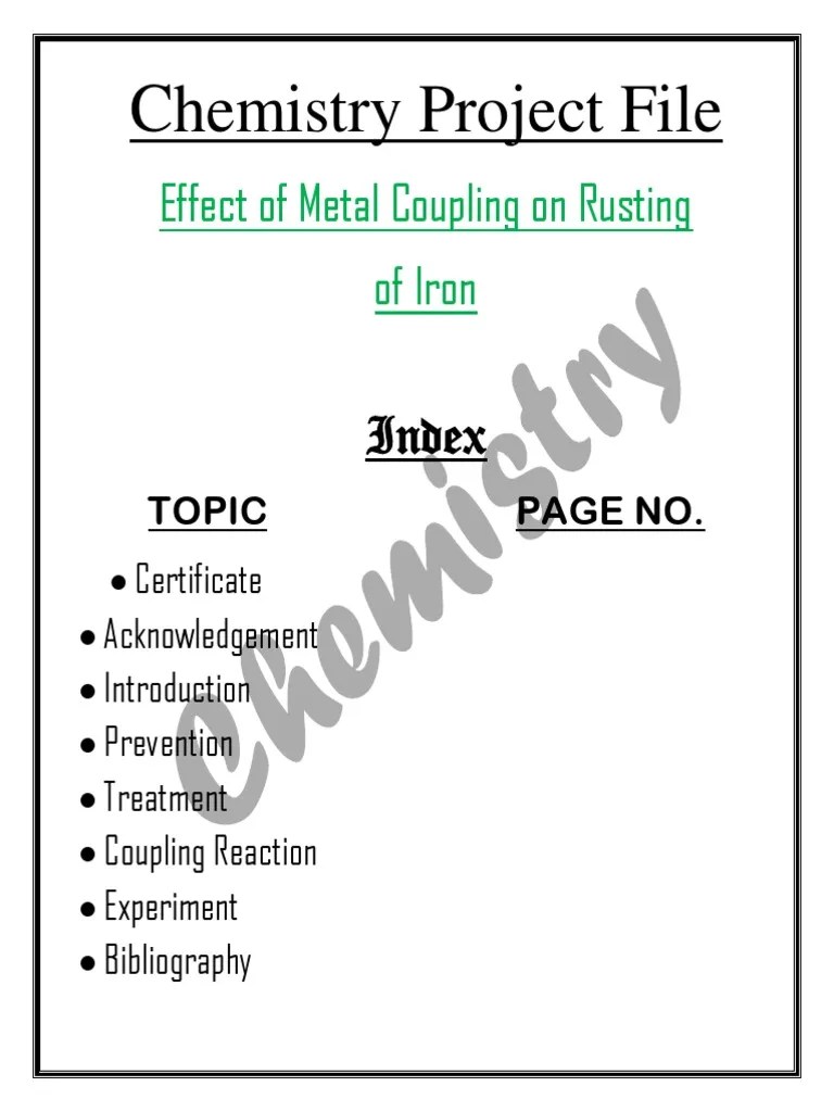 Effect of Metal Coupling On Rusting of Iron Chemistry Project File
