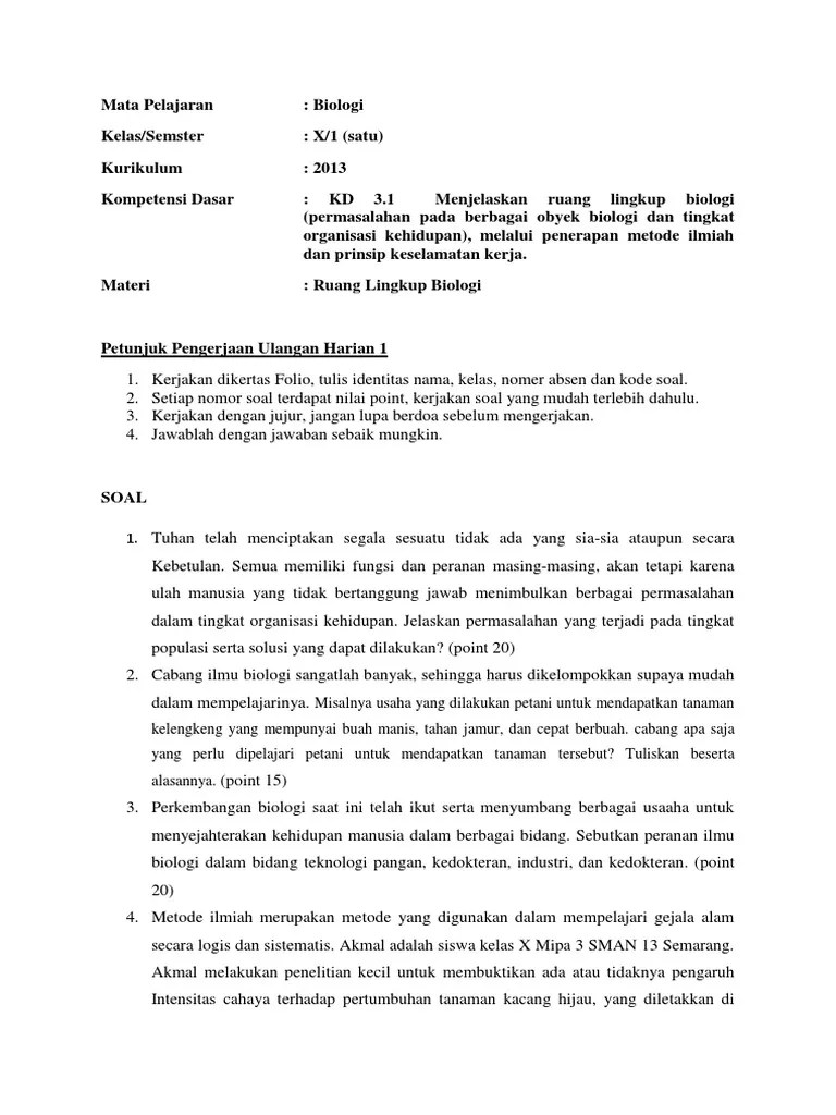 Soal UH KD 3.1 - Biologi