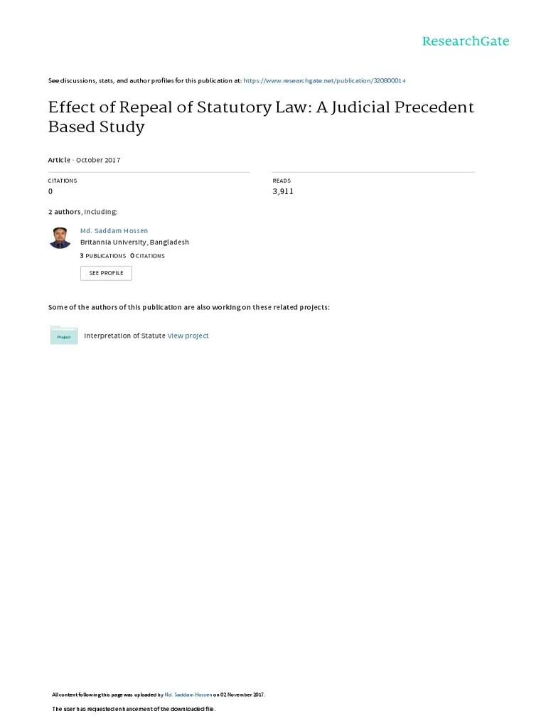 Effect of Repeal of Statutory Law A Judicial Precedent Based Study PDF Repeal Statutory