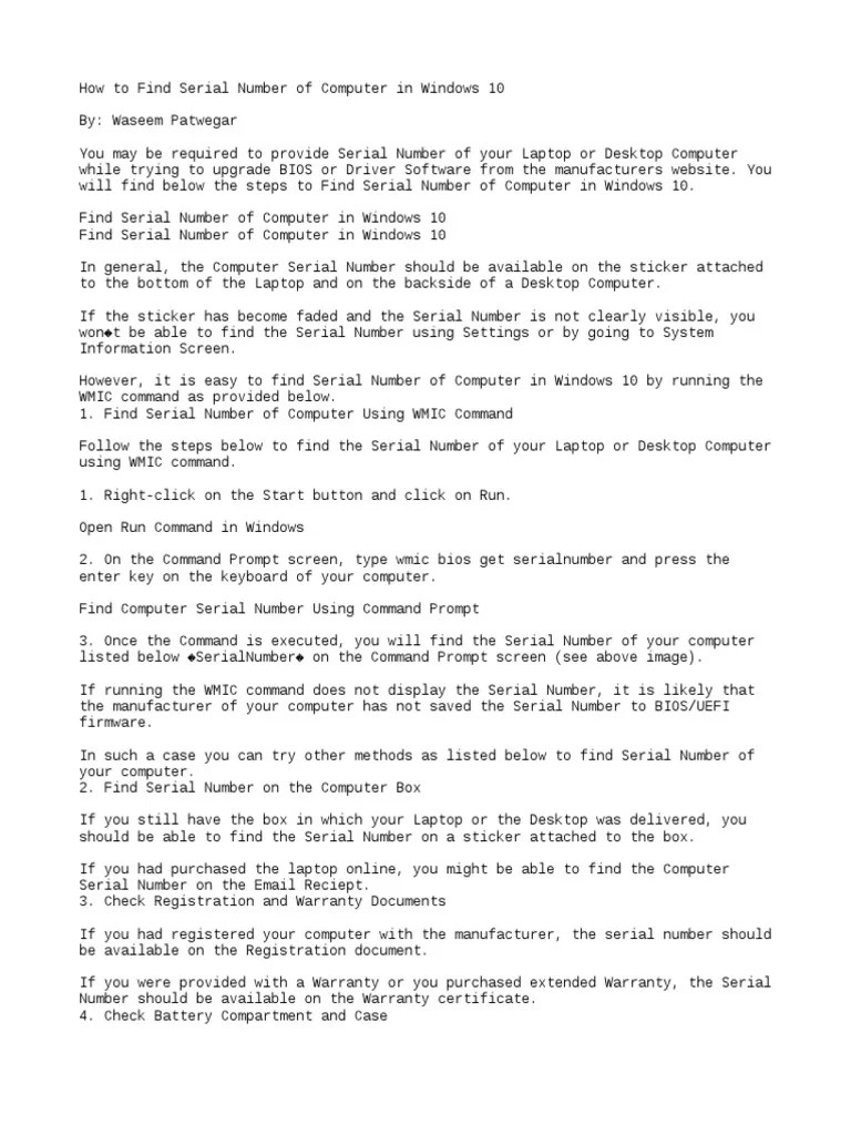 Finding Computer Serial Numbers A Guide to Locating Serial Numbers in