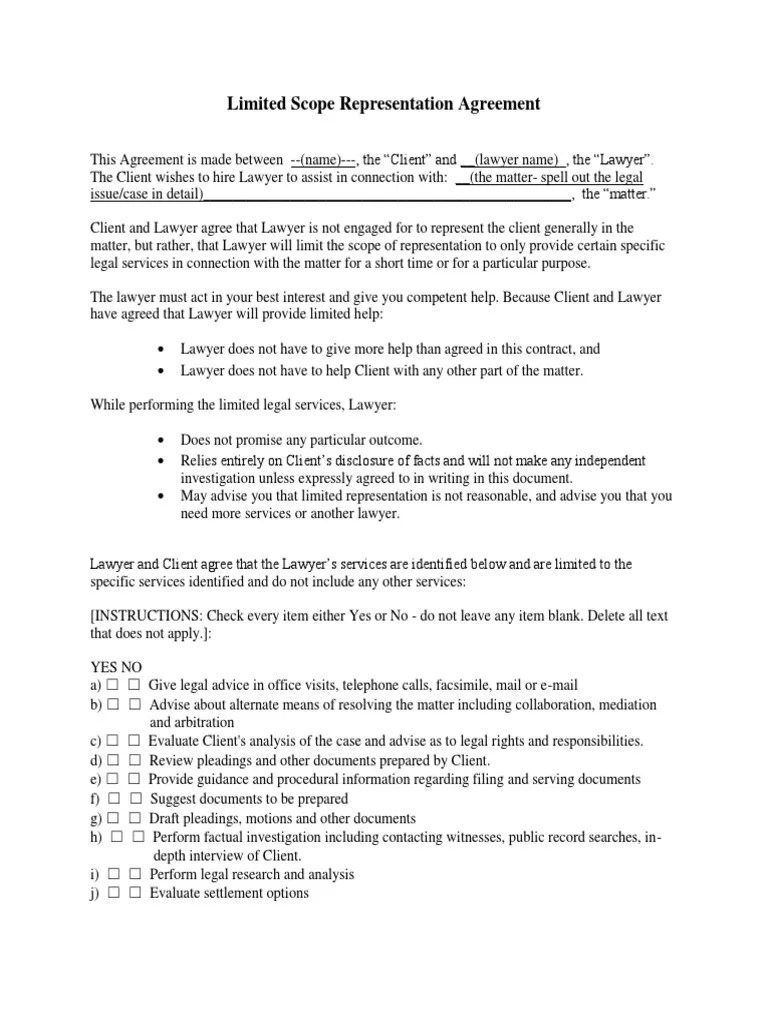 Legal Representation Agreement Template