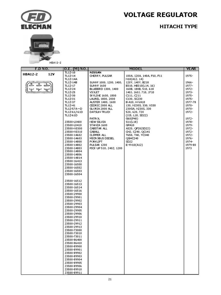 Voltage Regulator Hitachi | PDF | Nissan | Motor Vehicle Manufacturers