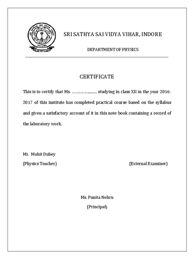 Certificate For Practical File PDF