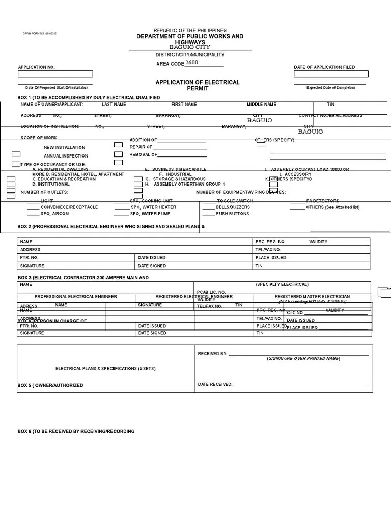 Application For Electrical Permit (For Building Permit) | PDF