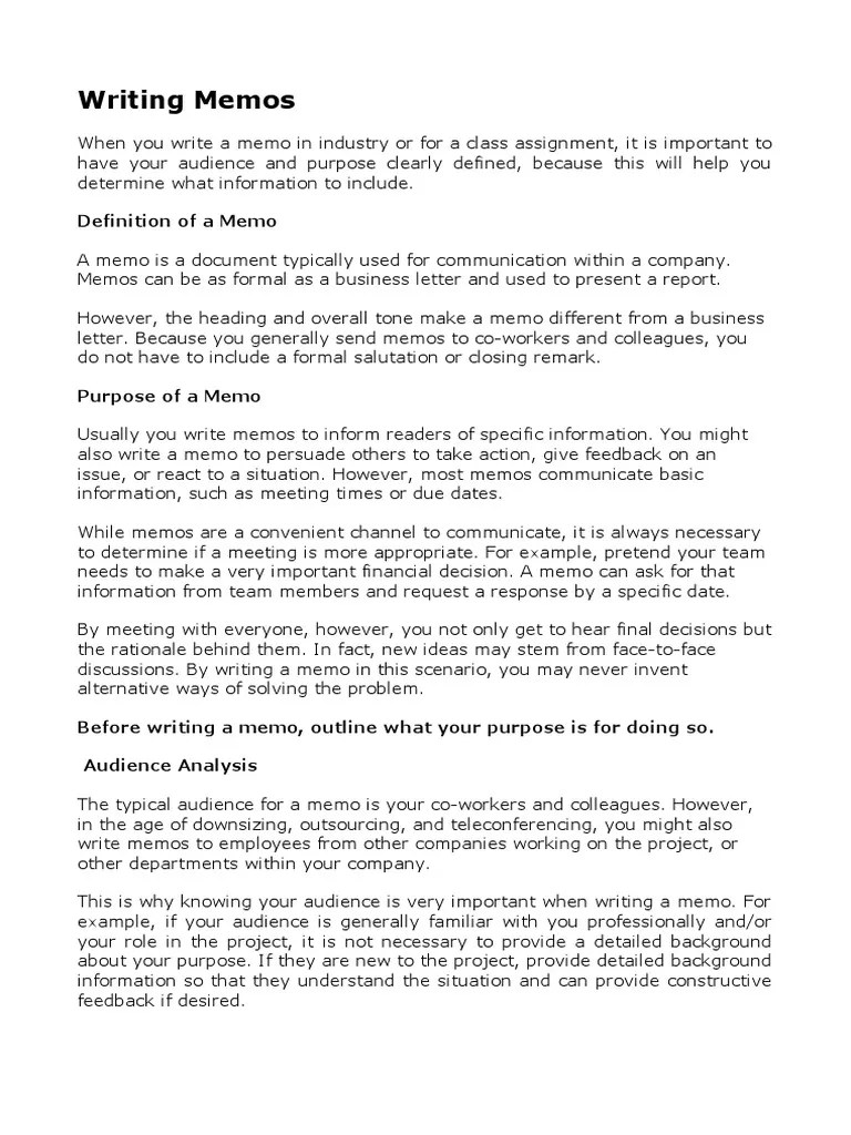 Writing Memos Definition of A Memo PDF Memorandum Knowledge