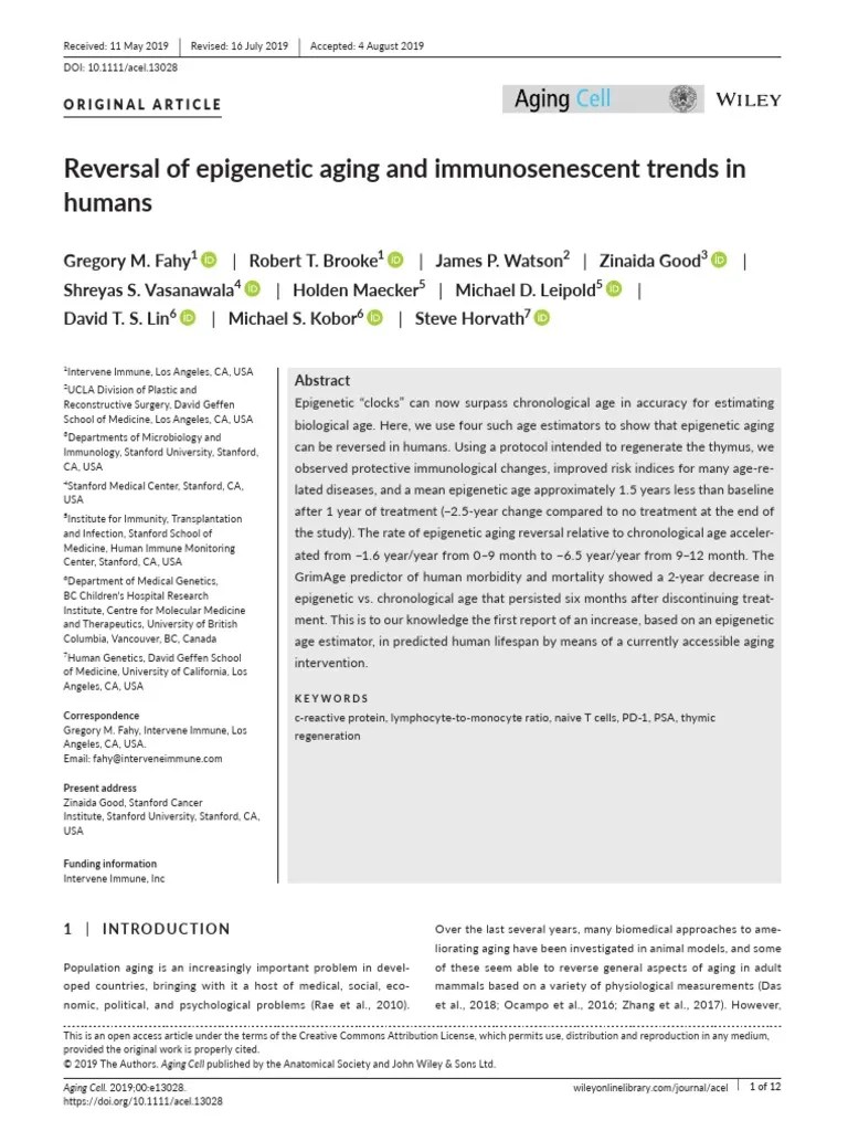 Reversal of Aging and Immunosenescent Trends in Humans