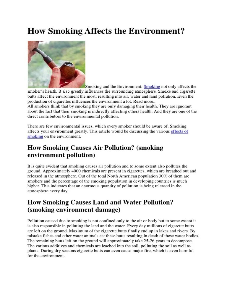 How Smoking Affects The Environment PDF Cigarette Smoking