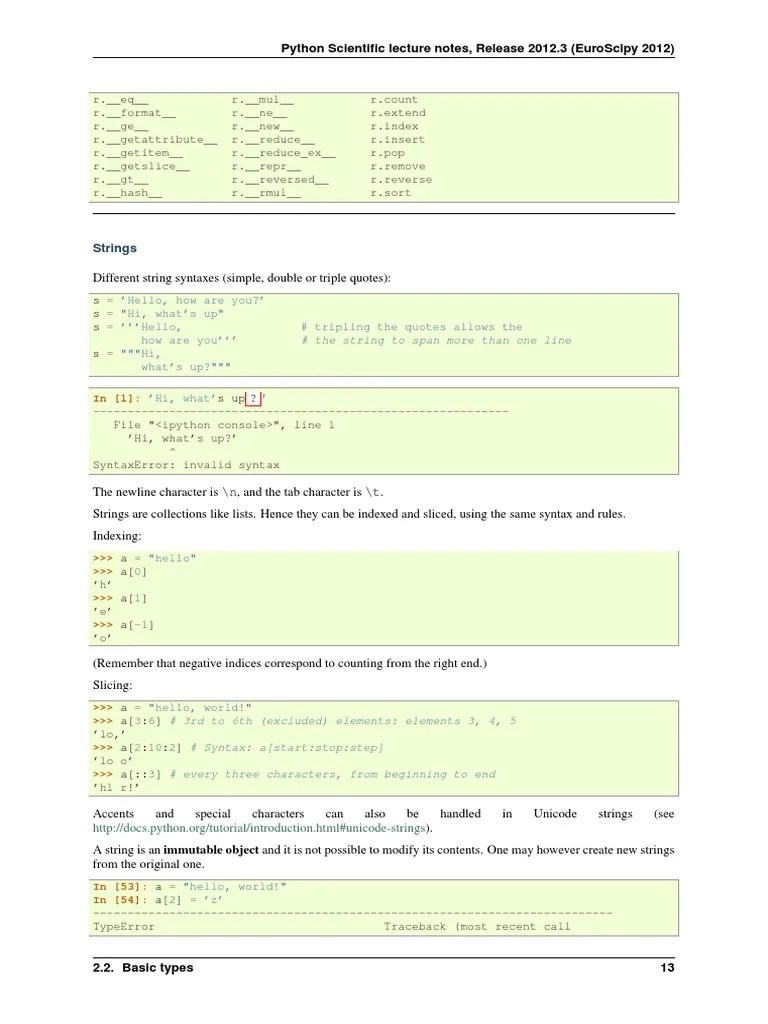 Strings Python Scientific Lecture Notes, Release 2012.3 (Euroscipy