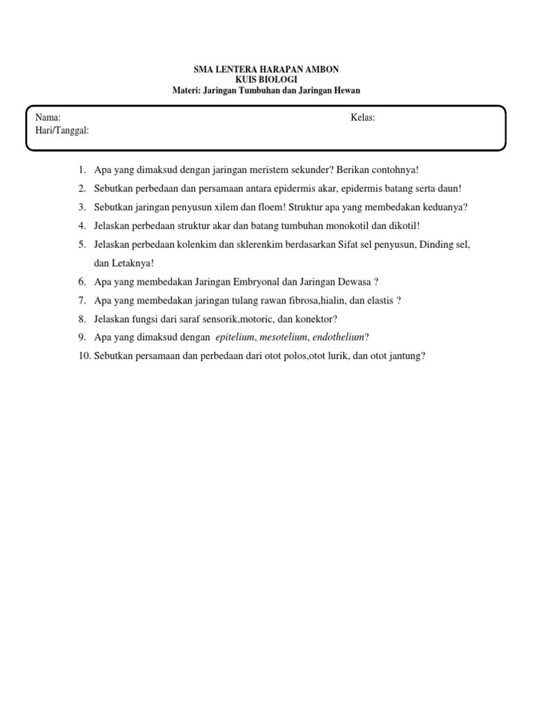 Contoh Soal Essay Sel Tumbuhan Dan Hewan – Beinyu.com