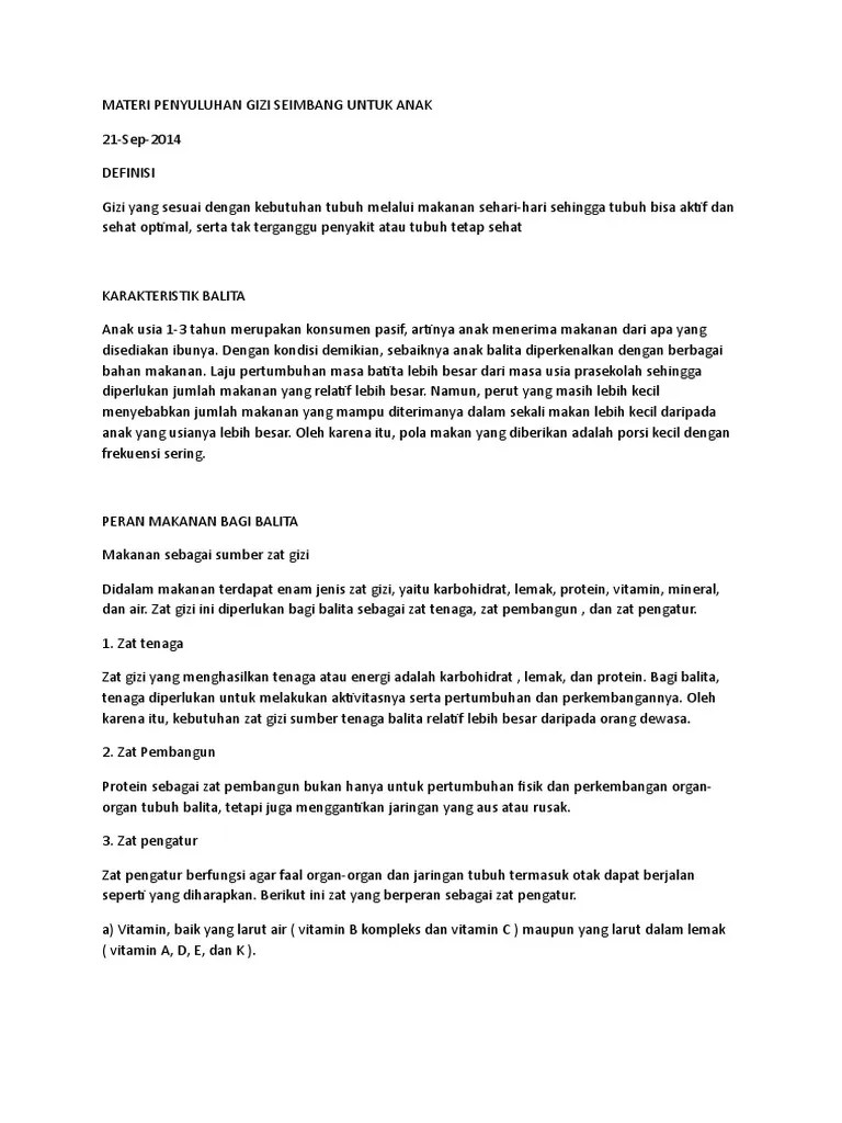 Materi Penyuluhan Gizi Seimbang Untuk Anak | PDF