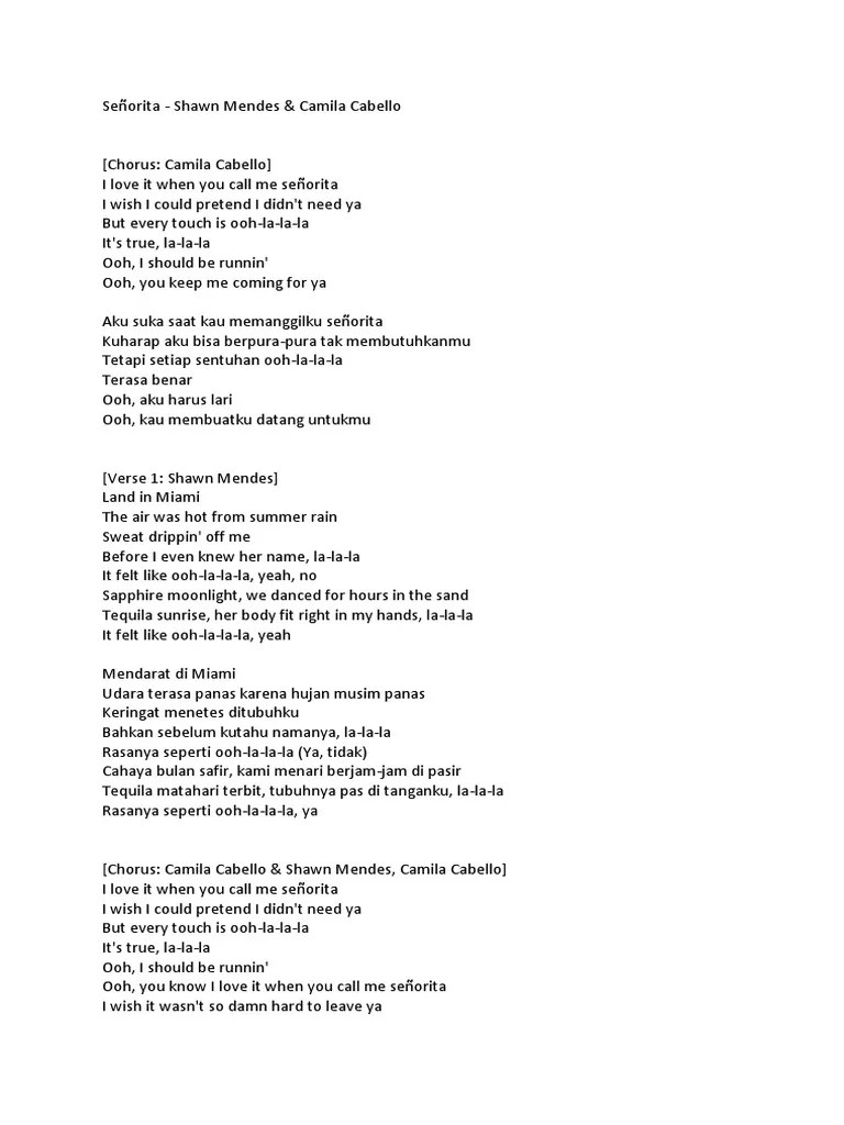 Lirik Lagu Señorita | PDF