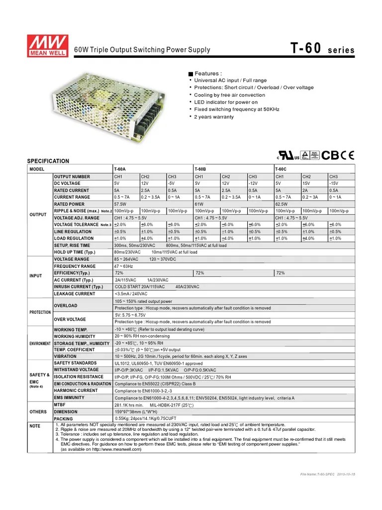 Specifications and Mechanical Details of the T-60 Series 60W Triple