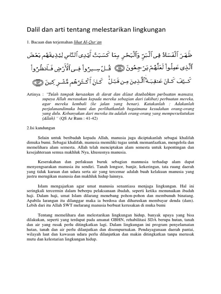 Dalil Dan Arti Tentang Melestarikan Lingkungan | PDF