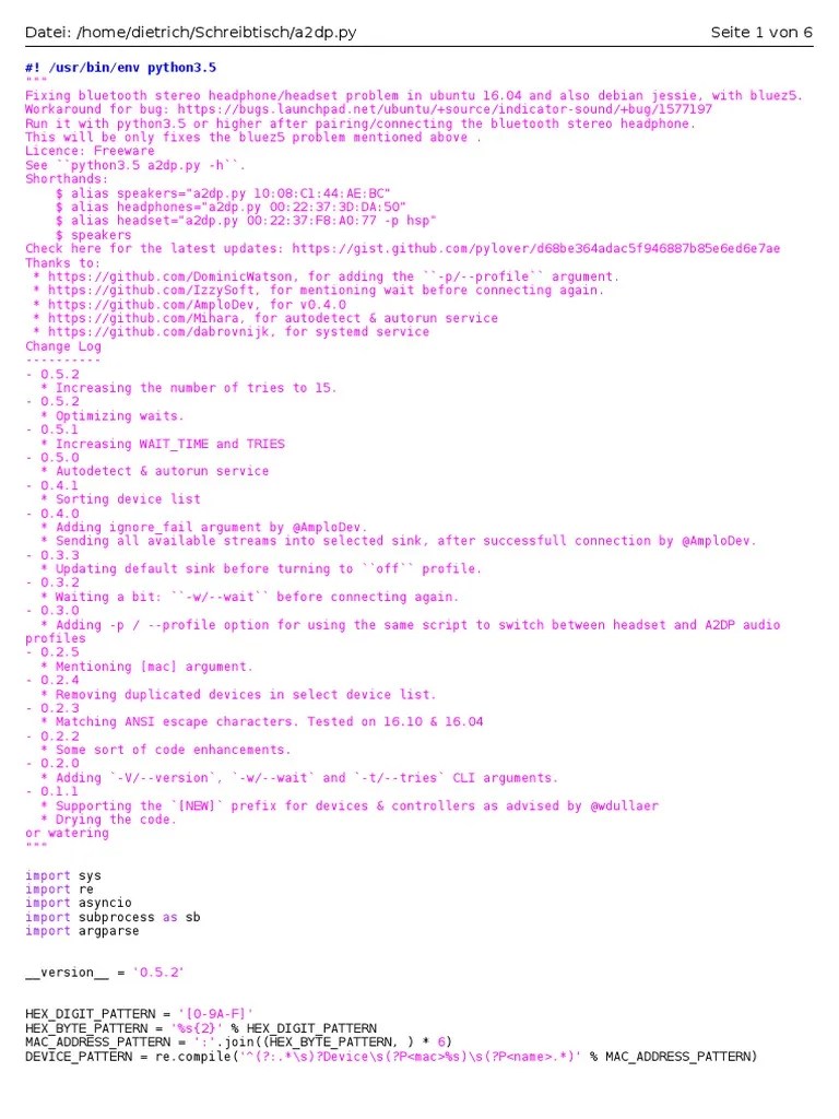 Datei /home/dietrich/schreibtisch/a2dp Py Seite 1 Von 6 ! /usr/bin