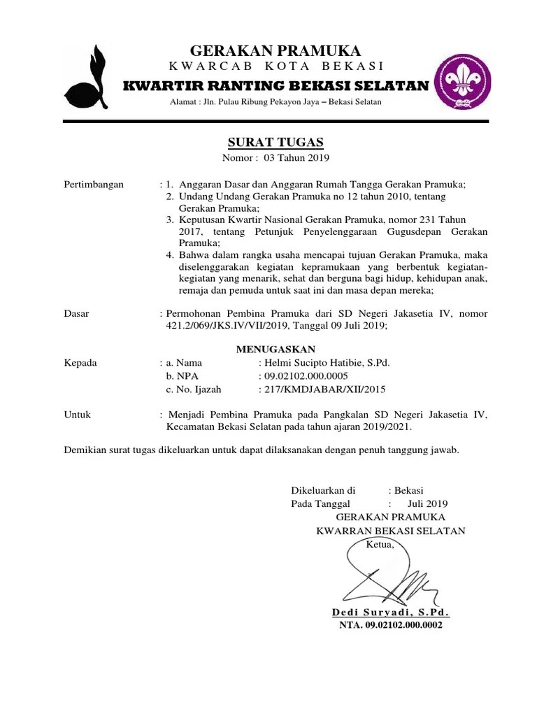 Contoh Surat Tugas Pembina Pramuka EZATYNAMAKU