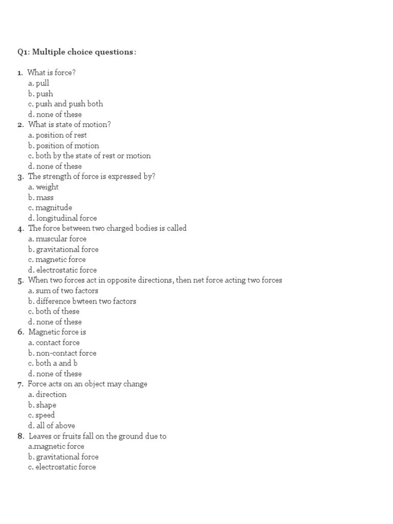 Practice Worksheet 1 | PDF | Force | Gravity
