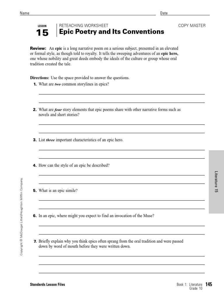 Elements of Epic Poetry PDF Epic Poetry Narrative