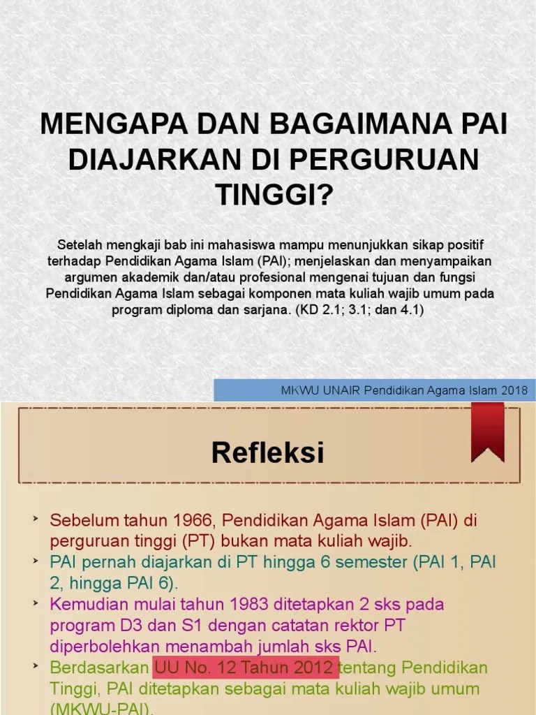 Pai Diajarkan Di Perguruan Tinggi | PDF