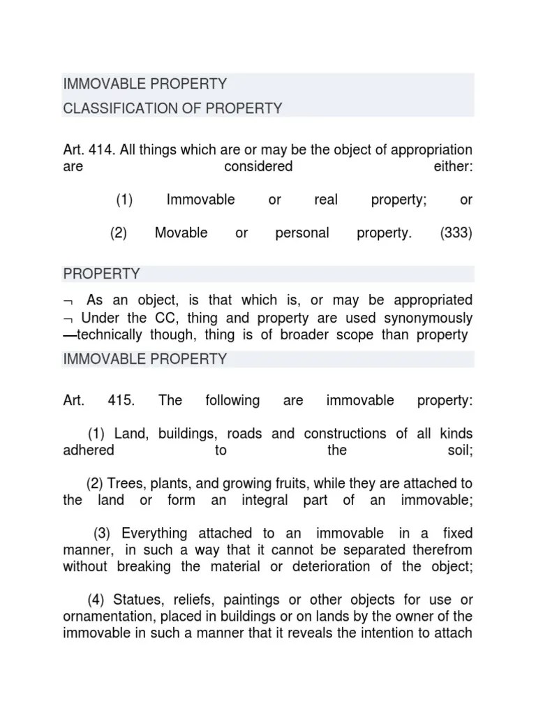 Immovable Property Classification of Property PDF Real Property
