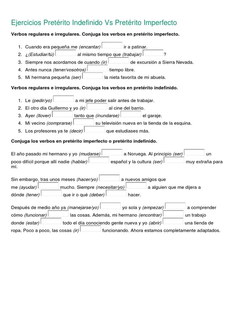 Ejercicios Pretérito Indefinido vs Pretérito Imperfecto Con Soluciones Verbo