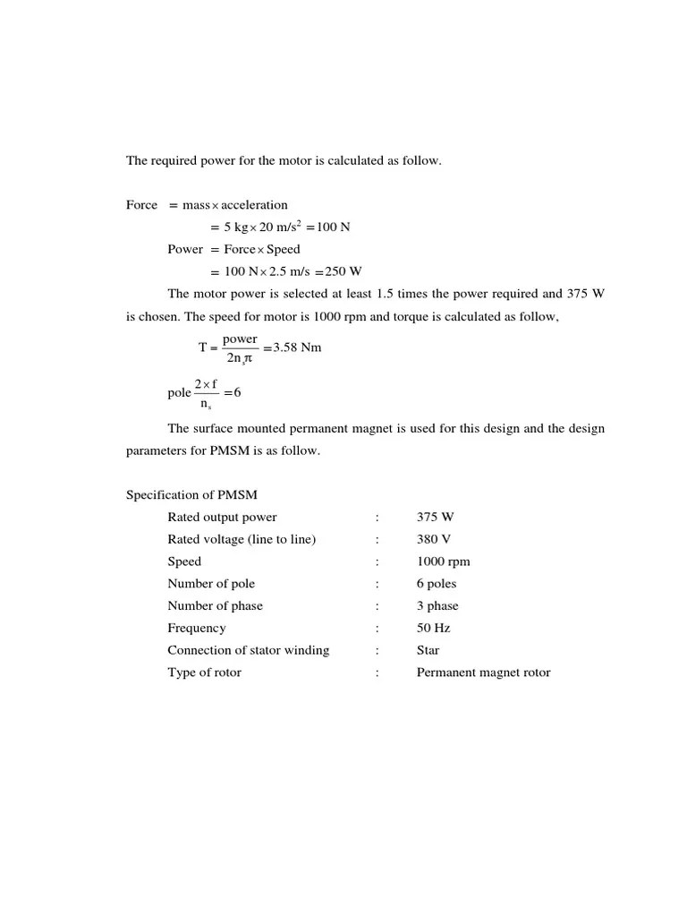 Motor Power Calculation PDF Electric Motor Electrodynamics