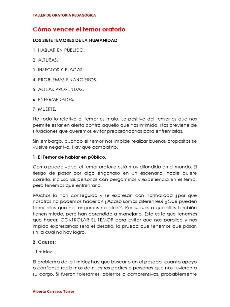 Cómo Vencer El Miedo Oratorio PDF Temor Yahvé