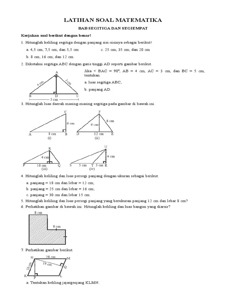 Latihan Soal Segitiga Segiempat Kelas 7 | PDF