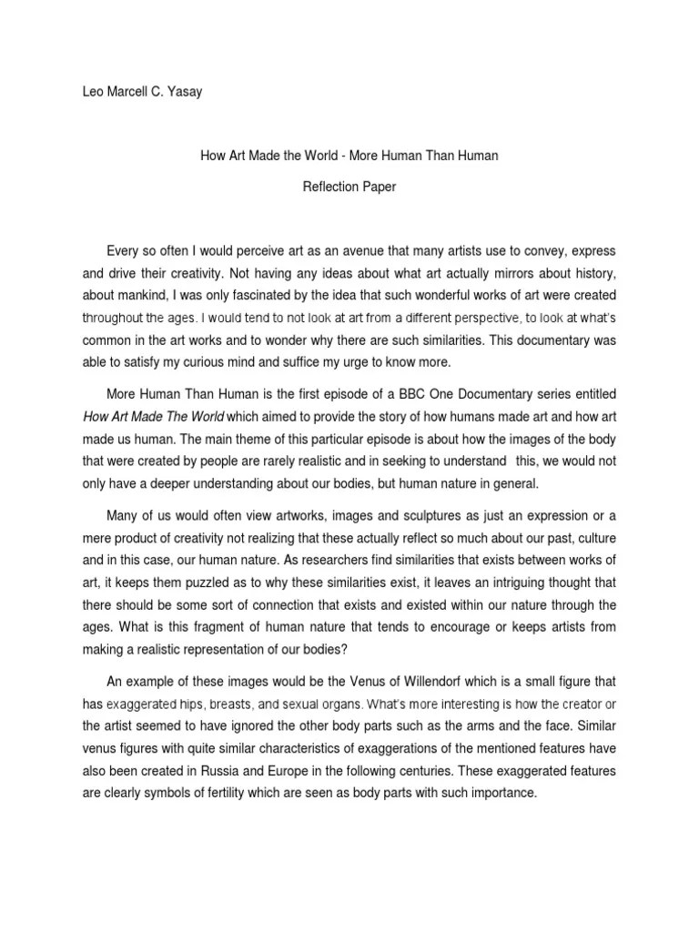 Reflection Paper On How Art Made The World More Human Than Human