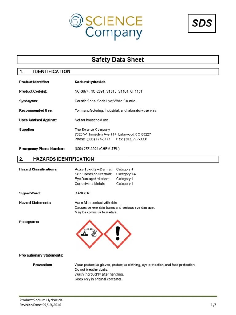 Sodium Hydroxide Solid SDS PDF Sodium Hydroxide Dangerous Goods
