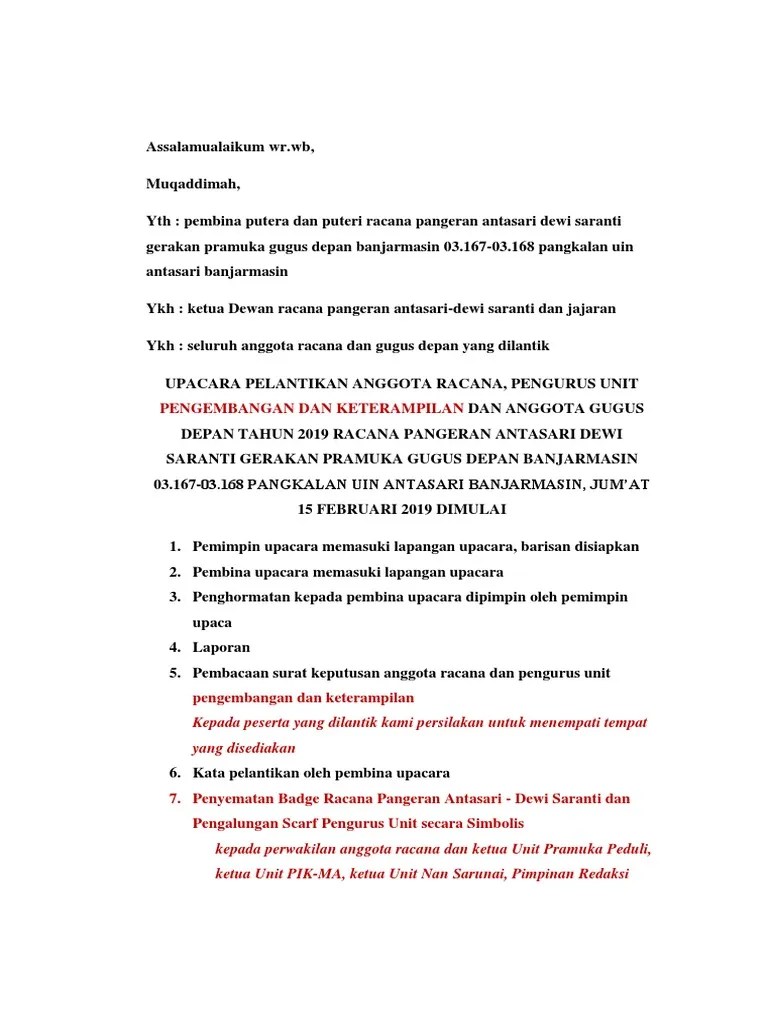 Teks MC Pelantikan 2019 (AR, AG, UNIT) | PDF