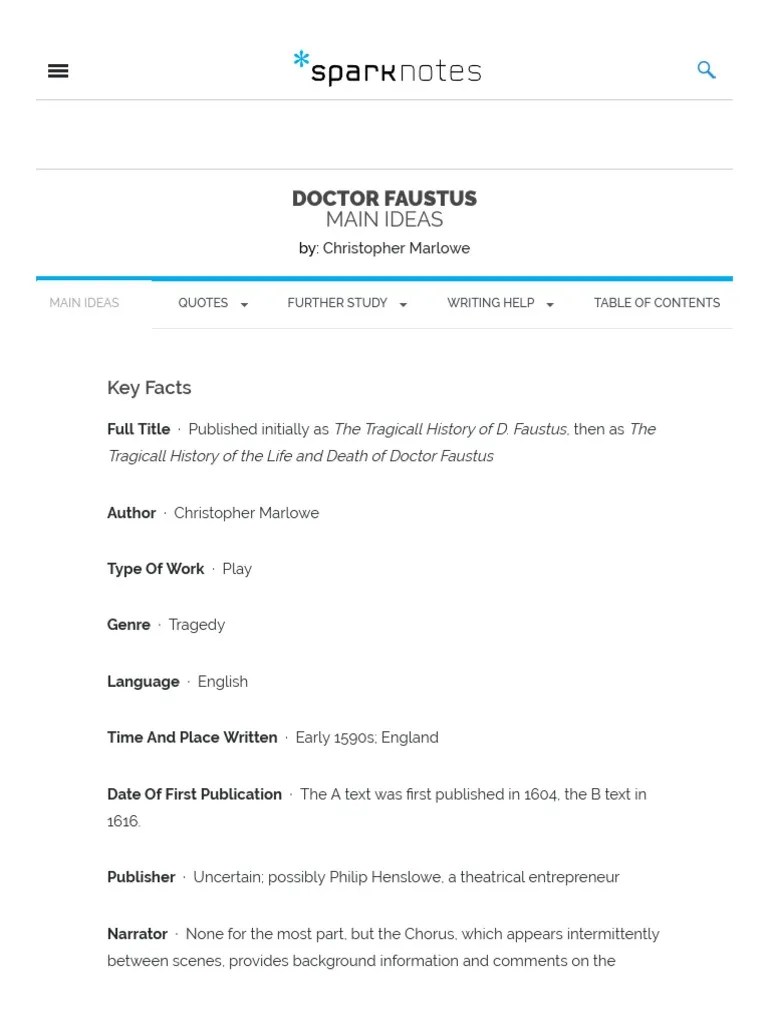 SparkNotes Doctor Faustus Key Facts PDF
