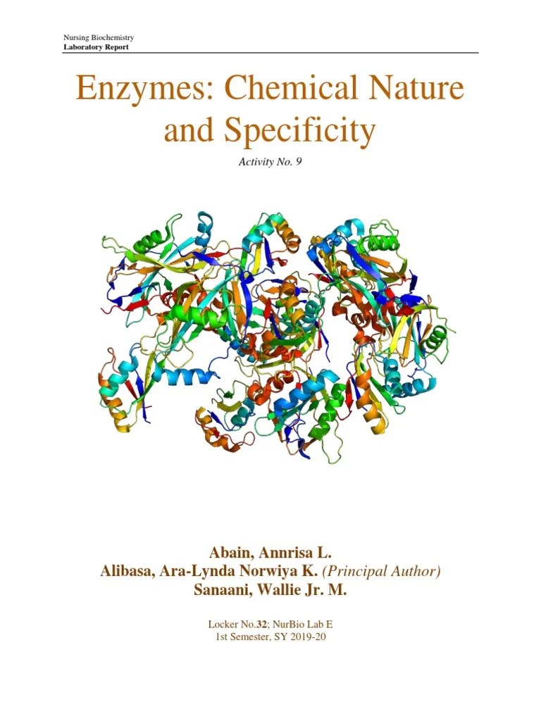 Enzymes Chemical Nature and Specificity Enzyme Iodine