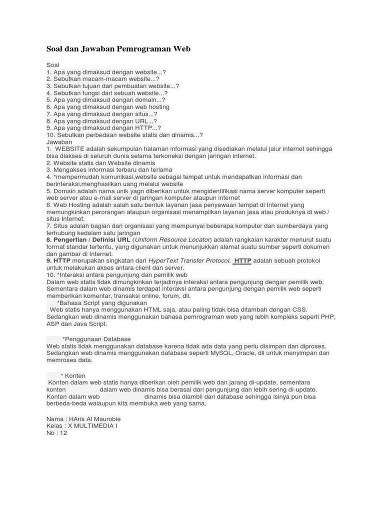 Soal Uas Pemrograman Web Smk Kelas X - Revisi Id