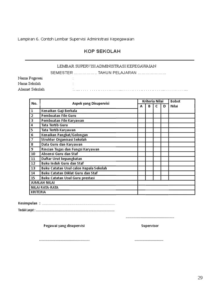 Instrumen Supervisi Tenaga Administrasi Sekolah | PDF