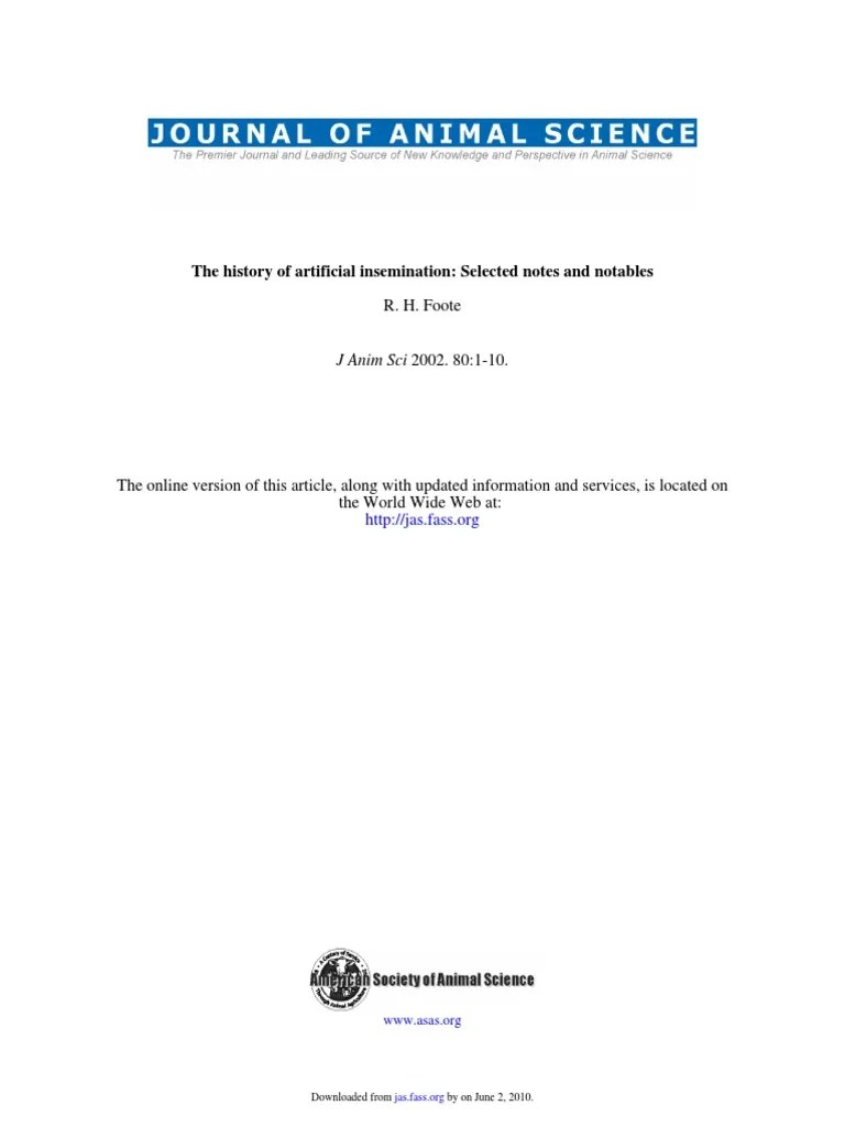 Foote, 2002. The History of Artificial Insemination PDF Cattle Semen