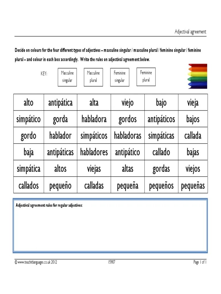 Adjectives and Agreement | PDF | Grammatical Gender | Grammatical Number